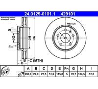 2x Brake disc Vented 24.0129-0101.1 ATE for OPEL CHEVROLET