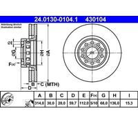 2x Brake disc Vented 24.0130-0104.1 ATE for AUDI 100 C4 Saloon 100 C4 Avant
