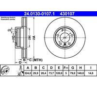 2x Brake disc Vented 24.0130-0107.1 ATE for BMW 5 5 Touring