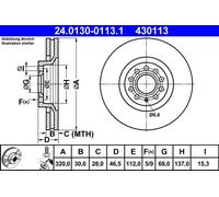 2x Brake disc Vented 24.0130-0113.1 ATE for AUDI SEAT