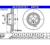 2x Brake disc Vented 24.0130-0118.1 ATE for BMW 7