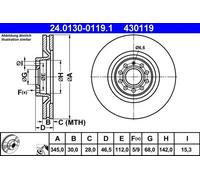 2x Brake disc Vented 24.0130-0119.1 ATE for AUDI A4 B6 A4 B6 Avant A4 B7