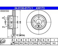 2x Brake disc Vented 24.0130-0173.1 ATE for BMW 5 5 Touring 6 6 Convertible