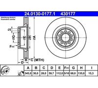 ATE Brake Discs 24.0130-0177.1 Vented for Audi A8 D2 S8 - 2 pcs