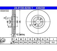 2x Brake disc Vented 24.0130-0230.1 ATE for CITROËN PEUGEOT DS