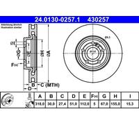 ATE Brake Disc 24.0130-0257.1 - Vented Pair for Mercedes A-Class