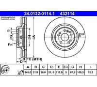 2x Brake disc Vented 24.0132-0114.1 ATE for MERCEDES-BENZ M-CLASS