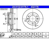 ATE Brake Disc 24.0132-0176.1 - Vented Pair for Ford Ranger, Mazda - 1727183/1742318/1763037