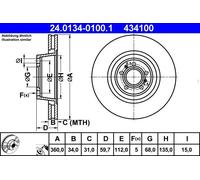 1X Brake disc ATE 24.0134-0100.1 for AUDI A6 C6 (4F2) 3 2006-2008