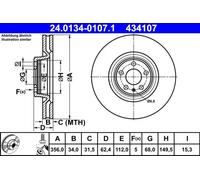 ATE Front Brake Disc 4G0615301C / 24.0134-0107.1 Vented - Audi A6 Allroad C7 (4GH, 4GJ, 2012-2018)