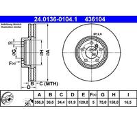 ATE Brake Disc 24.0136-0104.1 - BMW X5 (E53) 4.4i - Vented