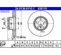 1X Brake disc ATE 24.0136-0110.1 for 7 (E65, E66, E67) 4.8 2005-