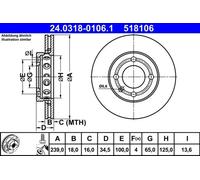 2x Brake disc Vented 24.0318-0106.1 ATE for VW SEAT