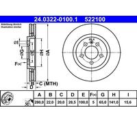 2x Brake disc Vented 24.0322-0100.1 ATE for VW SEAT