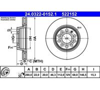 2x Brake disc Vented 24.0322-0152.1 ATE for AUDI VW SEAT