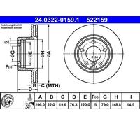 2x Brake disc Vented 24.0322-0159.1 ATE for BMW 5 5 Touring