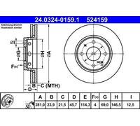 2x Brake disc Vented 24.0324-0159.1 ATE for MITSUBISHI VOLVO