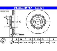 ATE Brake Disc 24.0324-0171.1 - Vented - 2x - Fits Renault Laguna I, Safrane, Scenic