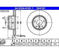 2x Brake disc Vented 24.0324-0181.1 ATE for BMW 5 5 Touring
