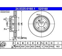 2x Brake disc Vented 24.0325-0160.1 ATE for BMW X3