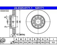 2x Brake disc Vented 24.0325-0171.1 ATE for VW SKODA