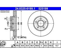 2x Brake disc Vented 24.0325-0199.1 ATE for FORD C-MAX II FOCUS III Saloon