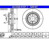 2x Brake disc Vented 24.0326-0107.1 ATE for VOLVO S70 V70 C70 I Coupe