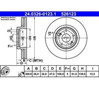 2x Brake disc Vented 24.0326-0123.1 ATE for RENAULT LAGUNA II