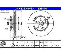 1X Brake disc ATE 24.0328-0106.1 for MERCEDES-BENZ SLK (R171) 3 2005-2011