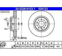 2x Brake disc Vented 24.0328-0123.1 ATE for VOLVO S80 I XC70 I Cross Country