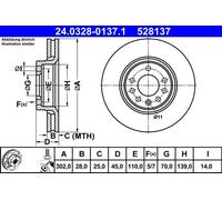 ATE Brake Disc 24.0328-0137.1 - Vented - Pair L/R - for Opel Signum 1.8, Saab