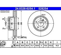 2x Brake disc Vented 24.0328-0254.1 ATE for BMW X3 X4