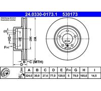 2x Brake disc Vented 24.0330-0173.1 ATE for BMW 5 5 Touring 6 6 Convertible