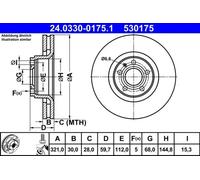 ATE Brake Disc 24.0330-0175.1 Vented for Audi A6 C6, A6 C6 Avant, A8 D3 2x