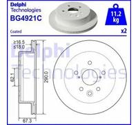 Delphi BG4921C 2x Brake Discs Rear 290mm Outer Diameter Vented Fits Lexus IS