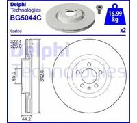 2x Brake disc Vented BG5044C DELPHI for AUDI A1 Sportback