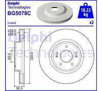 2x Brake disc Vented BG5078C DELPHI for KIA GENESIS