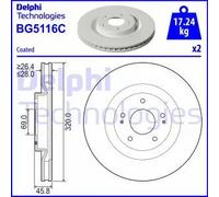 2x Brake disc Vented BG5116C DELPHI for MITSUBISHI ECLIPSE CROSS OUTLANDER III