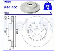 2x Brake disc Vented BG5150C DELPHI for TOYOTA YARIS