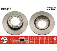 TRW Brake disc DF1418 288 20 6 127 Vented Painted TOYOTA: HILUX 6 Pick-up, HILUX 5 Pick-up