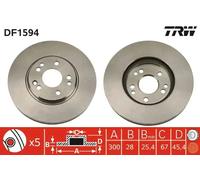 2x Brake disc Vented DF1594 TRW for MERCEDES-BENZ 190 E-CLASS 124 Saloon SL