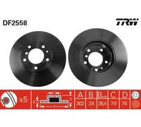 2x Brake disc Vented DF2558 TRW for BMW 5 7 5 Touring