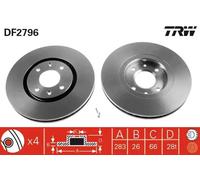 2x Brake disc Vented DF2796 TRW for CITROËN PEUGEOT