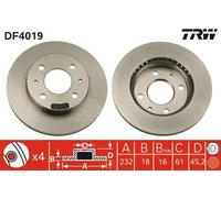 2x Brake disc Vented DF4019 TRW for NISSAN ALMERA Hatchback ALMERA I