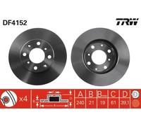 2x Brake disc Vented DF4152 TRW for HONDA CAPA LOGO JAZZ II