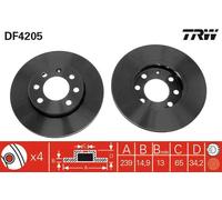 TRW Brake Disc DF4205 - Vented - Fits Audi, VW - 1 pc