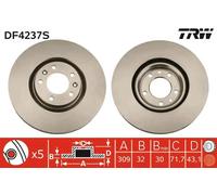 2x Brake disc Vented DF4237S TRW for PEUGEOT 607