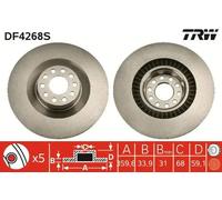 2x Brake disc Vented DF4268S TRW for AUDI VW