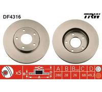 2x Brake disc Vented DF4316 TRW for NISSAN ALMERA TINO MAXIMA / MAXIMA QX V