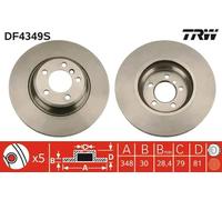2x Brake disc Vented DF4349S TRW for BMW 7
